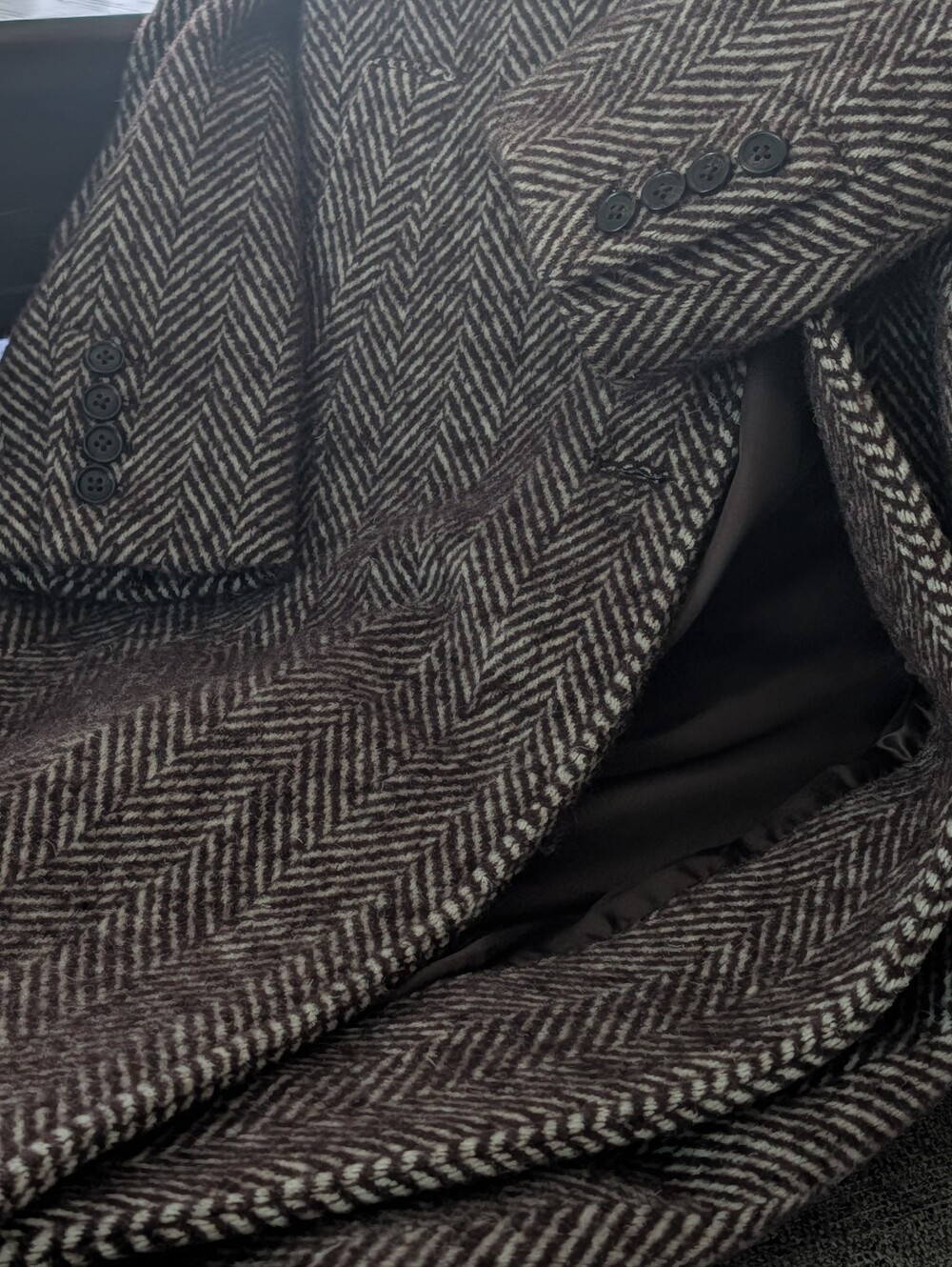 Abercrombie & Fitch Brown Herringbone Wool-Blend Peacoat - Picture 3 of 4